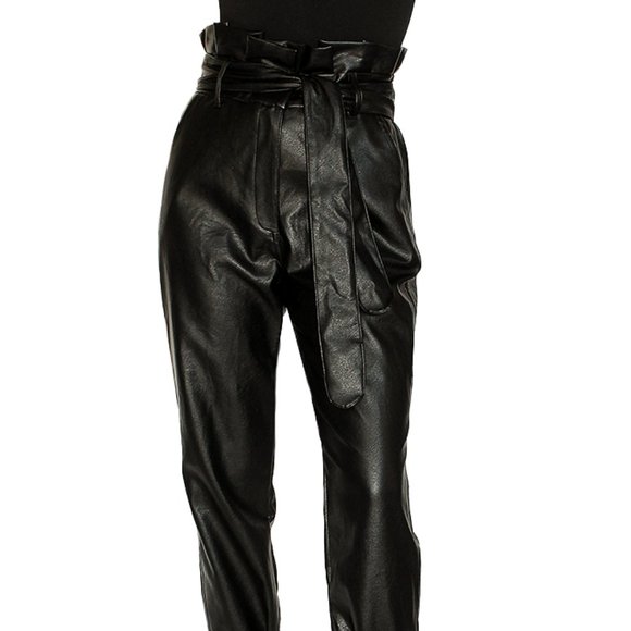 Black faux leather high-waisted pants - Picture 2 of 4